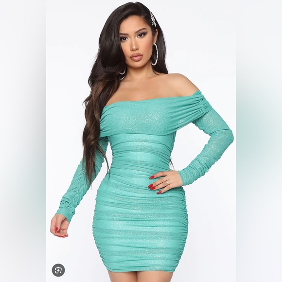 Mint Glitter Mini Dress - Picture 1 of 3